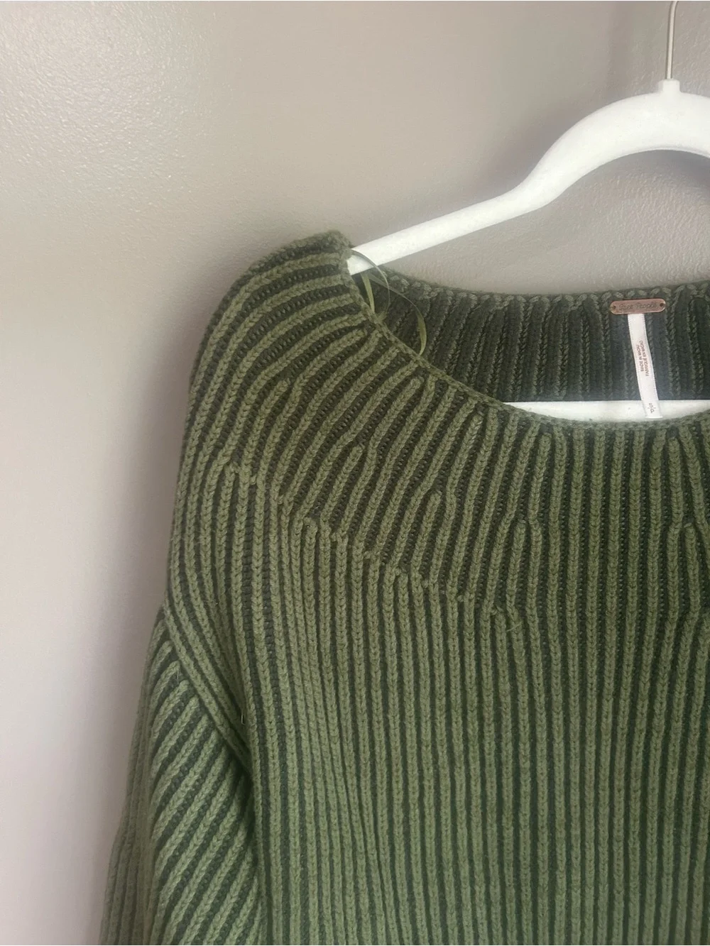 Free People Charlotte Tunic - Olive Green Ribbed Boat Neck Sweater